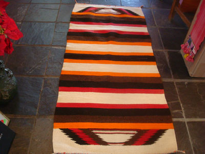Native American Indian vintage textiles and rugs, and Navajo vintage textiles and rugs, a lovely Navajo double saddle-blanket, with wonderful colors and a very fine weave, Arizona or New Mexico, c. 1950's.