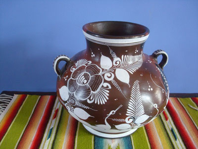 Mexican vintage pottery and ceramics, a beautiful pottery vase with wonderful colors and decorations, Tonala, Jalisco,  c. 1950's.