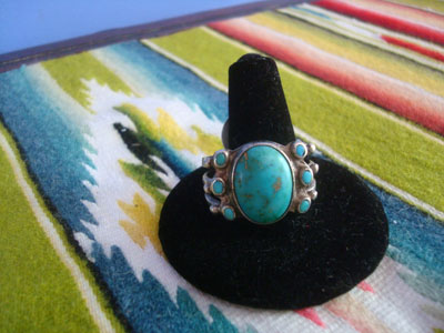 Native American Indian sterling silver jewelry, and Navajo sterling silver jewelry, a beautiful Navajo sterling silver ring with a lovely turquoise stone, Arizona or New Mexico, c.1940's.