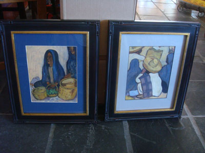 Mexican vintage paintings and fine arrt, a pair of paintings by Otto Rothenburg, a student of Diego Rivera, Taxco, c. 1935.