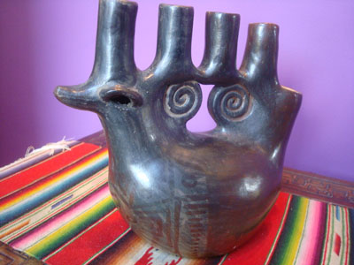 Mexican vintage folk art, a wonderful natural burnished pottery duck candlelabra by the famous Heron Martinez, Acatlan, Puebla, c. 1960's.