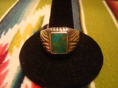Native American Indian sterling silver jewelry, and Navajo sterling silver jewelry, a beautiful Navajo sterling silver ring with a beautiful turquoise stone, Arizona or New Mexico, c. 1940's.