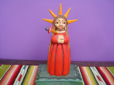 New Mexican devotional art, a beautiful carved wooden bulto depicting Our Lady of Sorrows, by the accomplished santero Jose Armijo, New Mexico, c. 1980.