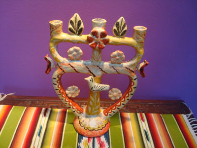 Mexican vintage folk art, a beautiful pottery tree-of-life with birds and floral decorations, attributed to the Flores family, Izucar de Matamoros, Puebla, c. 1950's.